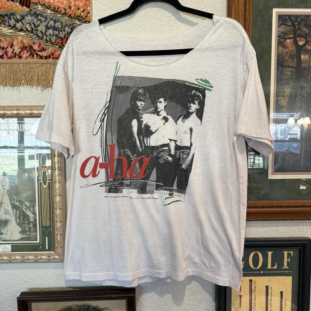 Vintage 80s RARE USA A-HA Synth Pop Alternative Cut Band Shirt Size Men’s XL